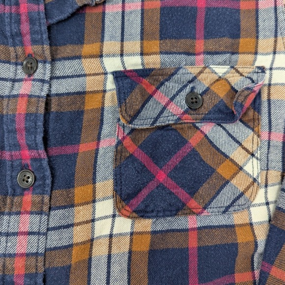 Eddie Bauer Women's PM Plaid Flannel Button Down Shirt Long Sleeve Navy Brown - Picture 5 of 11